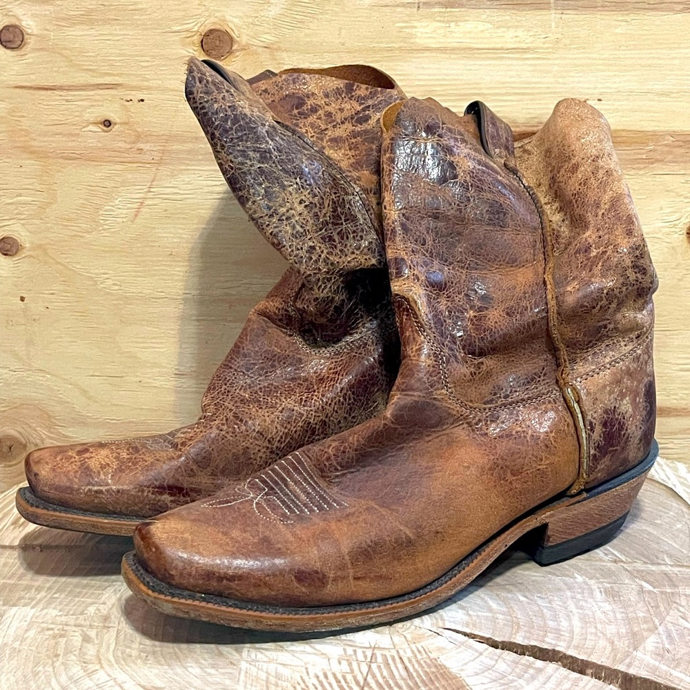 Justin Brown Leather Cowboy Boots Size 9